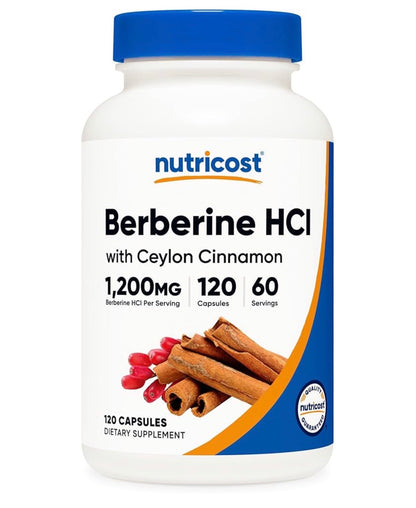 Nutricost Berberine HCl 1200mg with Ceylon Cinnamon | Improves Insulin Sensitivity to Maintain Balanced Blood Sugar Levels | Promotes Weight Management | 120 Capsules; Exp 10/2028