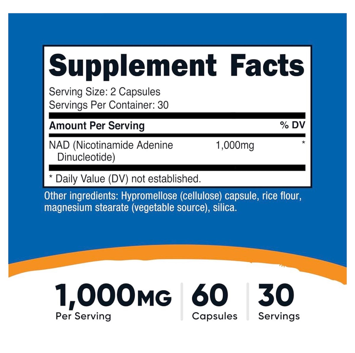 Nutricost NAD+ 1000mg Nicotinamide Adenine Dinucleotide | Promotes Healthy Cellular Metabolism & Energy Production | Helps Fight General Fatigue & Promotes Longevity | 60 Capsules; Exp 04/2029