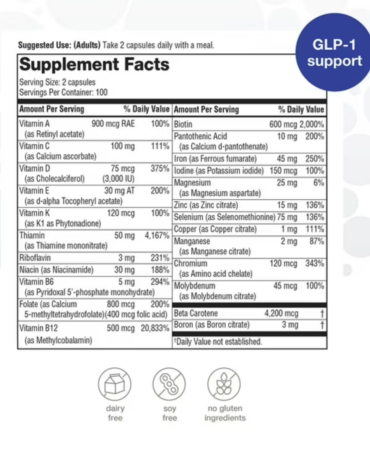 Youtheory High Potency Multi GLP-1 Support - High Absorption Multivitamins | Over 20 Highly Absorbable Methylated Vitamins & Chelated Minerals | For Immune Support & Bone Health | Gentle on Stomach | 200 Capsules; Exp 05/2027