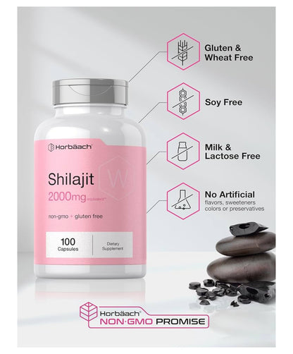 Hoorbach Shilajit 2000mg | Naturally-Occuring Fulvic Acid | 100 Capsules; Exp 09/2027