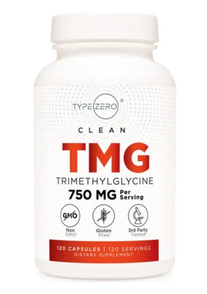 TypeZero TMG Trimethylglycine (Betaine Anhydrous) | Supports Detoxification | Promotes Healthy Liver Function & Normal Homocysteine Levels | 120 Capsules; Exp 03/2027