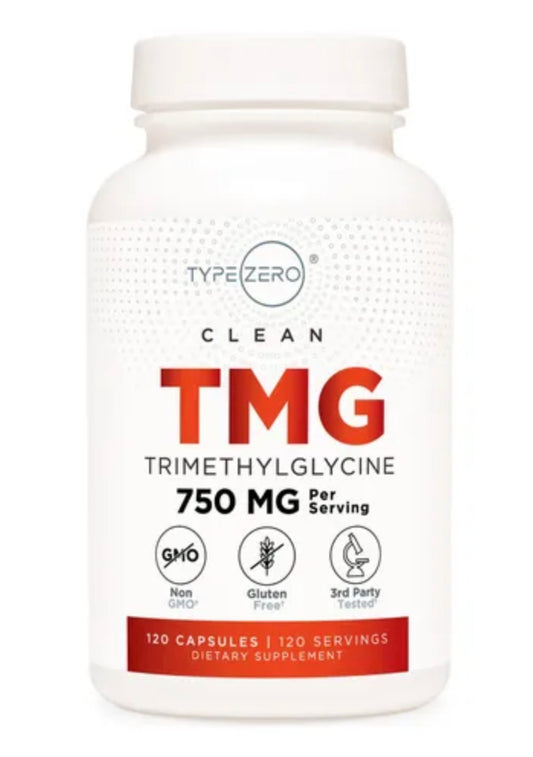 TypeZero TMG Trimethylglycine (Betaine Anhydrous) | Supports Detoxification | Promotes Healthy Liver Function & Normal Homocysteine Levels | 120 Capsules; Exp 03/2027