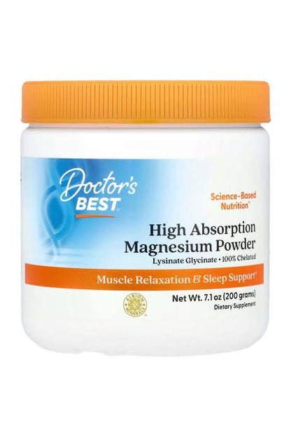 Doctor's Best High Absorption Magnesium Powder | Magnesium Lysinate Glycinate Chelate | 100% Chelated | 200mg Magnesium per Serving | 100 Servings | 7.1oz/200g Exp 03/2027