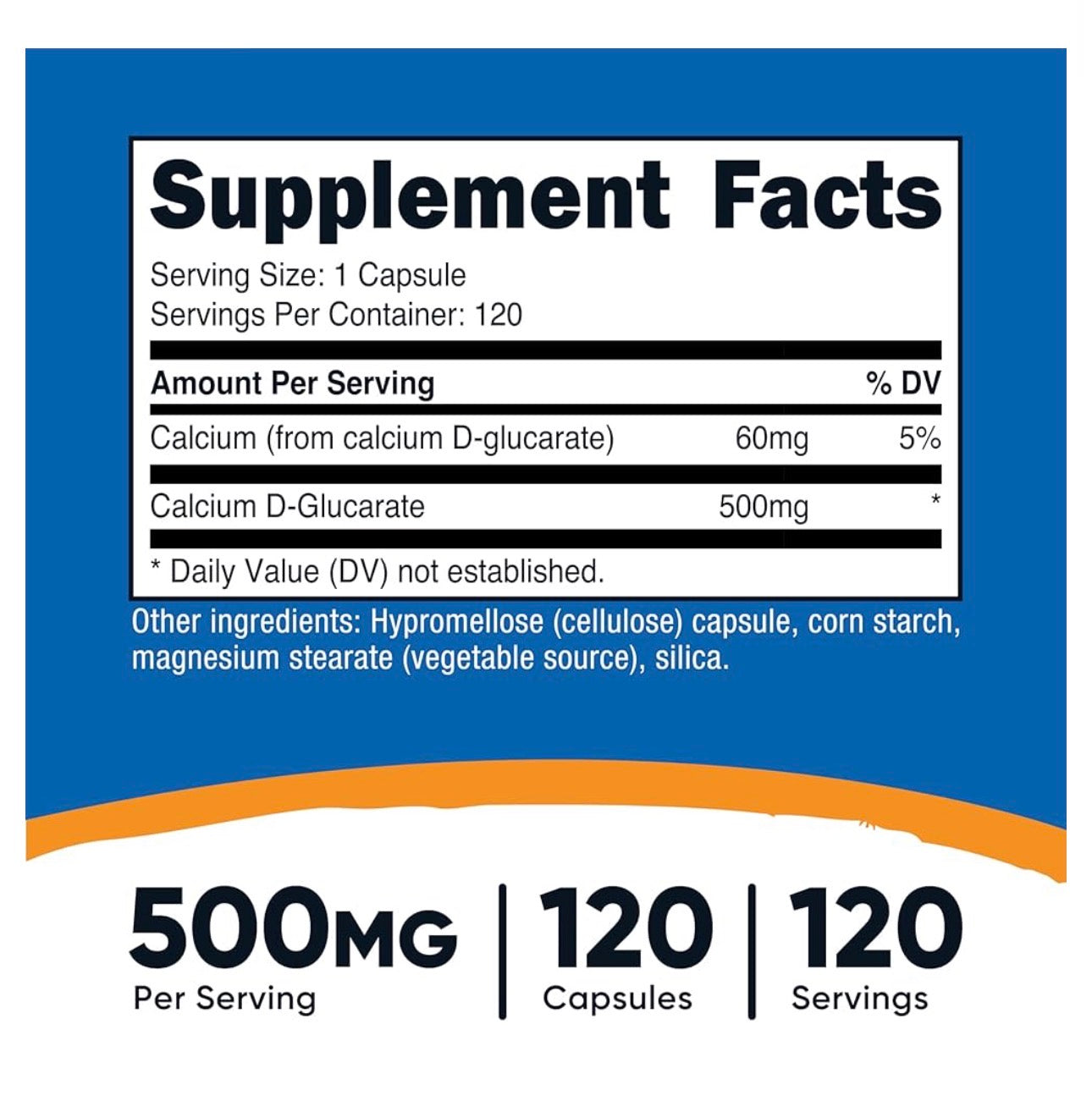 Nutricost Calcium D-Glucarate 500mg | Promotes a Healthy Inflammatory Response | Provides Healthy Detoxification Support 120 Capsules; Exp 08/2028