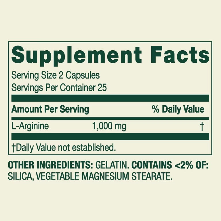 Spring Valley L-Arginine 1000mg | Energy & Cardiovascular Support | 50 Caplets; Exp 10/2027