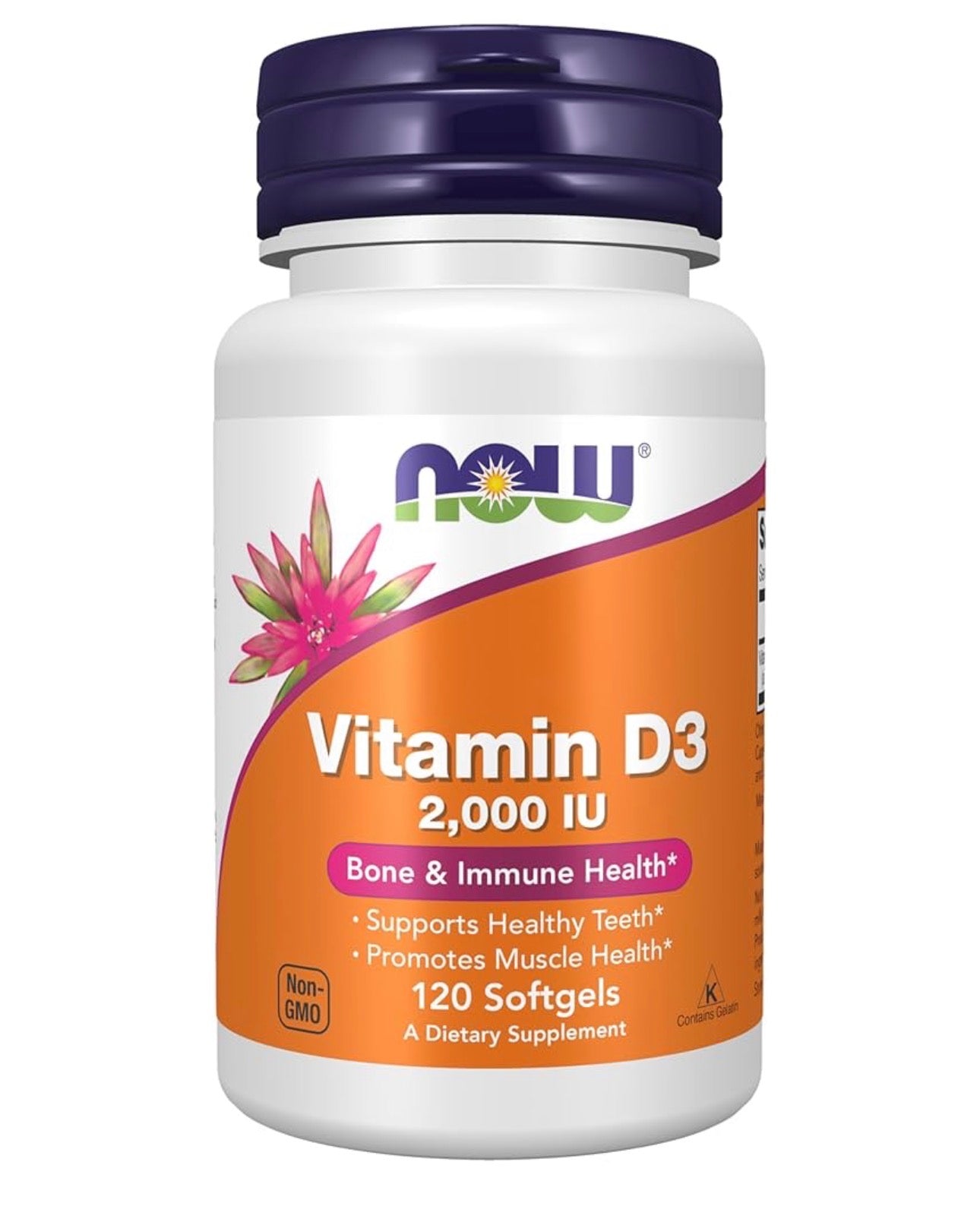 NOW Vitamin D3 2000 IU (50mcg) | Immune and Hormonal Support | 120 Softgels; Exp 06/2029