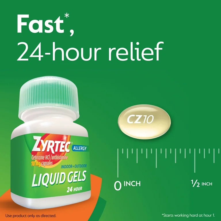 Zyrtec 24 Hour Allergy Relief 10mg Cetirizine HCl | Suitable for Adults & Children 6 Years & Older | 40 Liquid Gels Exp 01/2026