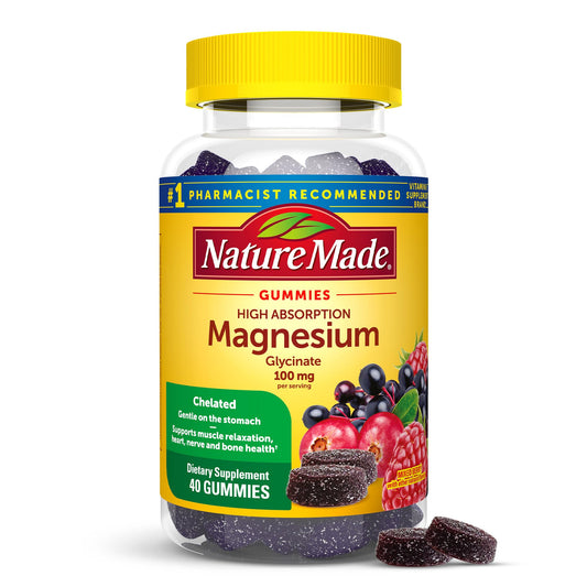 Nature Made High Absorption Magnesium Glycinate Gummies | 100 mg per Serving | Muscle, Nerve, Bone and Heart Support | 20 Day Supply | 40 Gummies Exp JUN/2026