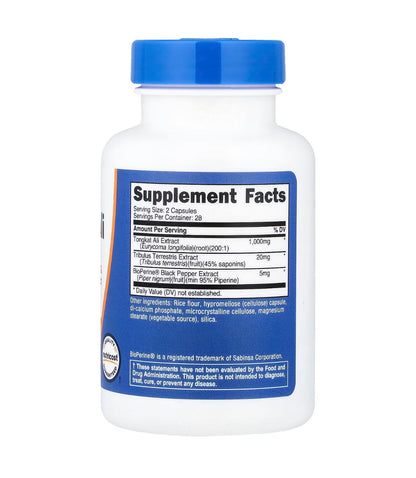Nutricost Tongkat Ali Complex 1000mg with Tribulus Terrestris & Bioperine Extract | Supports Sexual Drive and Libido | Enhances Energy, Endurance and Stamina | 56 Capsules; Exp❗️ UNCLEAR 09/2028 👉🏽Check last picture
