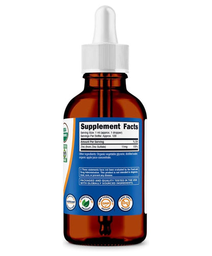 Nutricost Organic Ionic Zinc Liquid Drops 11mg per Serving | Zinc Sulfate | 120 Servings | 4 fl.oz/120ml; 06/2028