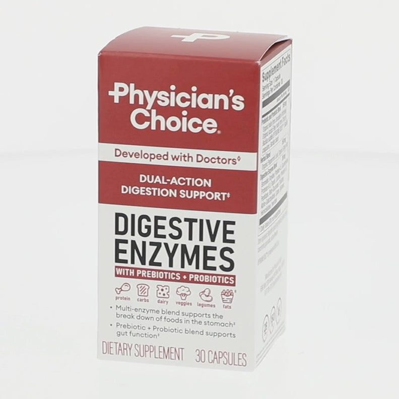 Physician's Choice Digestive Enzymes  | Multi Enzymes, Organic Prebiotics & Probiotics for Digestive Health & Gut Health | Relief from Meal Time Discomfort & Bloating | For Men & Women | 30 Capsules; Exp 06/2027