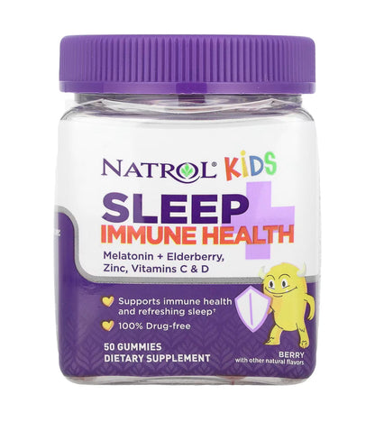 Natrol Kids Sleep+ Immune Health Gummies | 25 Servings | Supports Immune Health and Refreshing Sleep | Berry-Flavor, 50 Gummies Exp 04/2025