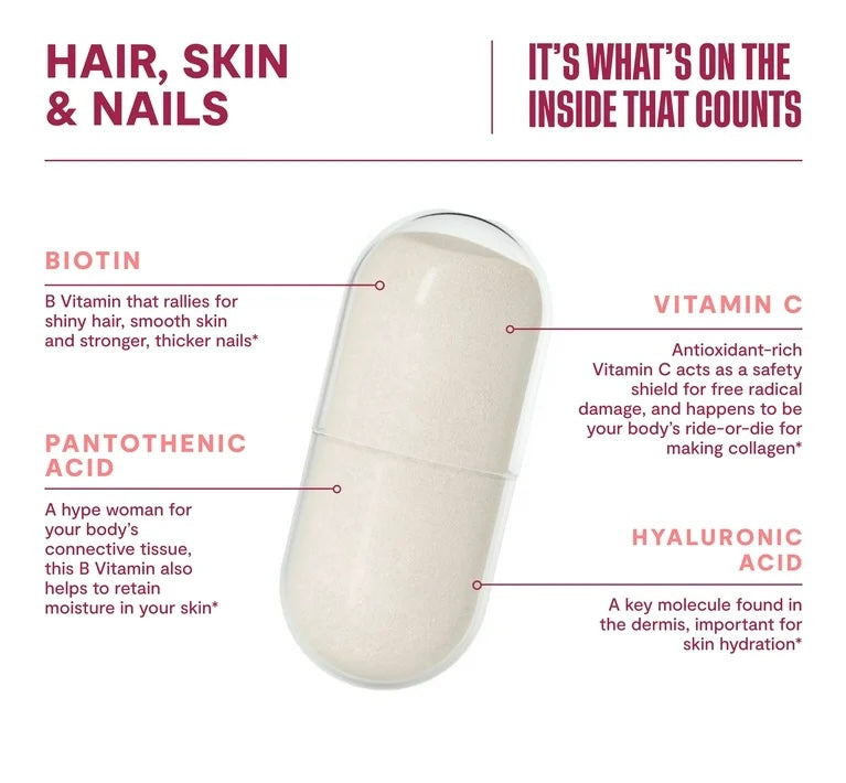 HABIT Hair, Skin & Nails Multivitamin | Vitamins A & C, Biotin, RoseHips, Hyaluronic, Acid | 60 Capsules; Exp 02/2027
