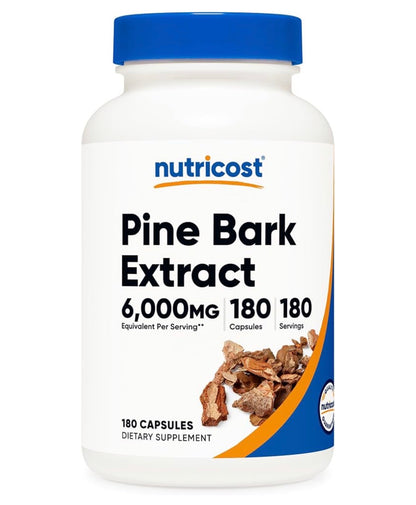 Nutricost Pine Bark Extract 6000mg | Reduces Oxidative Stress & Inflammation at the Cellular Level | 180 Capsules; Exp 11/2028