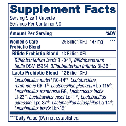 RenewLife Ultimate Flora Women's Care Probiotic 25 Billion CFU | 90 Day Supply | Supports Digestive, Immune, Urinary & Vaginal Health | Helps Maintain Healthy Vaginal pH & Microflora Levels | 90 Capsules, Exp 08/2025 - No Paperpack