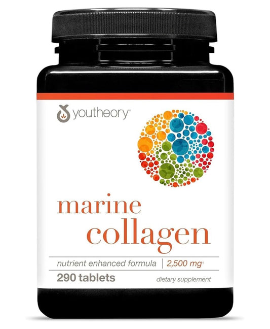 Youtheory Marine Collagen 2500mg | With 8 Vitamins& Minerals | For Healthy Skin, Hair & Nail | Joint Support | 290 Tablets; Exp 01/2028