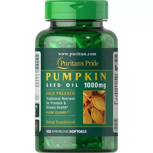 Puritan’s Pride Pumpkin Seed Oil 1000 mg | Supports Prostate & Urinary Health | Nourishment for Skin & Hair | Cold Pressed | 100 Softgels; Exp 04/2028
