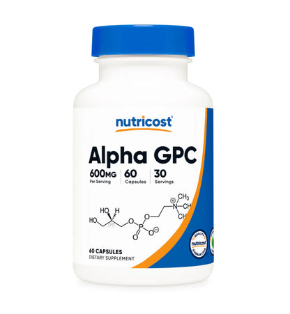 Nutricost Alpha GPC 600 mg Choline | Nootropics | L-alpha-glycerylphosphorylcholine | Bioavailable Source of Choline | Acetylcholine Precursor & Mood Booster | Brain, Memory & Focus Support | 60 Capsules; Exp 11/2027