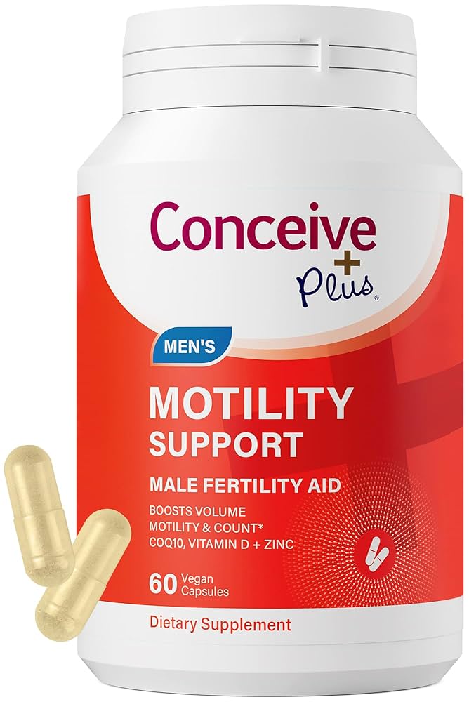CONCEIVE PLUS Motility Support for Men | Formulated to Boost Sperm Volume & Motility | Vitamin D, Vitamin E, Zinc, Spermidine, Antioxidants | Enhances Sex Drive | 60 Capsules; Exp 11/2028 (New Look)