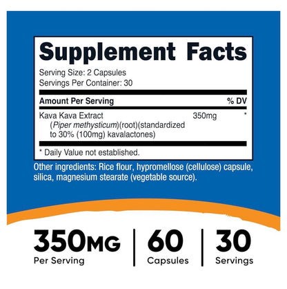 Nutricost Kava Kava 350mg | Mood & Stress Support | Helps Ease Tension from Stress | 60 Capsules; Exp 02/2028
