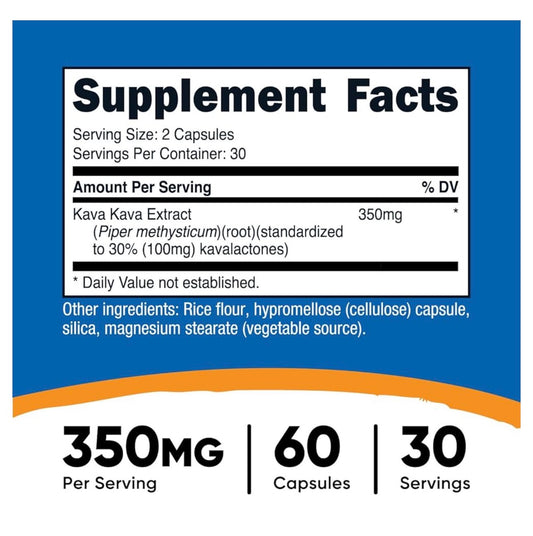 Nutricost Kava Kava 350mg | Mood & Stress Support | Helps Ease Tension from Stress | 60 Capsules; Exp 02/2028