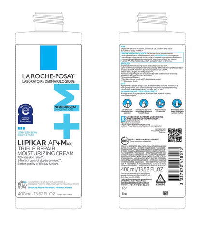 La Roche-Posay Lipikar AP+ Triple Repair Moisturizing Cream | Face & Body Lotion For Dry Skin | Shea Butter & Niacinamide Moisturizer | Gentle Face & Body Cream For Dry, Rough & Sensitive Skin (American) | 400ml (13.52 fl.oz)