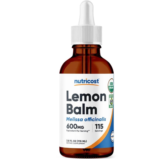 Nutricost Organic Lemon Balm Liquid Extract, Melissa Officinalis | Nervine Herb | Nerve-Soothing Support for Hectic Days & Busy Minds | 115 Servings | 3.8 Fl.oz/115ml; Exp 05/2028