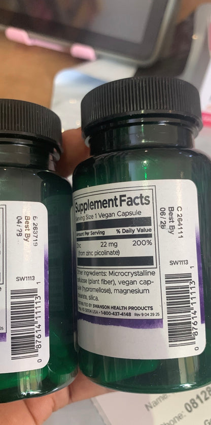 Swanson Zinc Picolinate 22mg | Supports Hormone Health | Boosts Immune System | 60 Capsules; Exp❗️ UNCLEAR 04/2028 👉🏽Check last picture