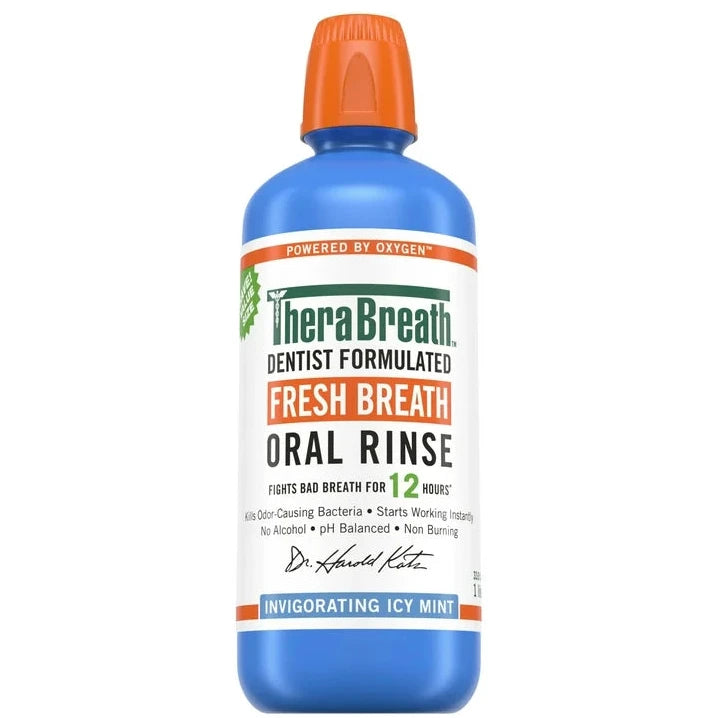 Therabreath Fresh Breath Oral Rinse | Mouth Wash for Bad Breath | Dentist Formulated | Alcohol-Free | 𝟐𝐱 𝐑𝐞𝐠𝐮𝐥𝐚𝐫 𝐒𝐢𝐳𝐞 | Invigorating Icy Mint ~ 33.8fl.oz/1 litre; Exp 08/2028 *𝐁𝐢𝐠 𝐬𝐢𝐳𝐞
