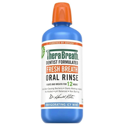 Therabreath Fresh Breath Oral Rinse | Mouth Wash for Bad Breath | Dentist Formulated | Alcohol-Free | 𝟐𝐱 𝐑𝐞𝐠𝐮𝐥𝐚𝐫 𝐒𝐢𝐳𝐞 | Invigorating Icy Mint ~ 33.8fl.oz/1 litre; Exp 08/2028 *𝐁𝐢𝐠 𝐬𝐢𝐳𝐞
