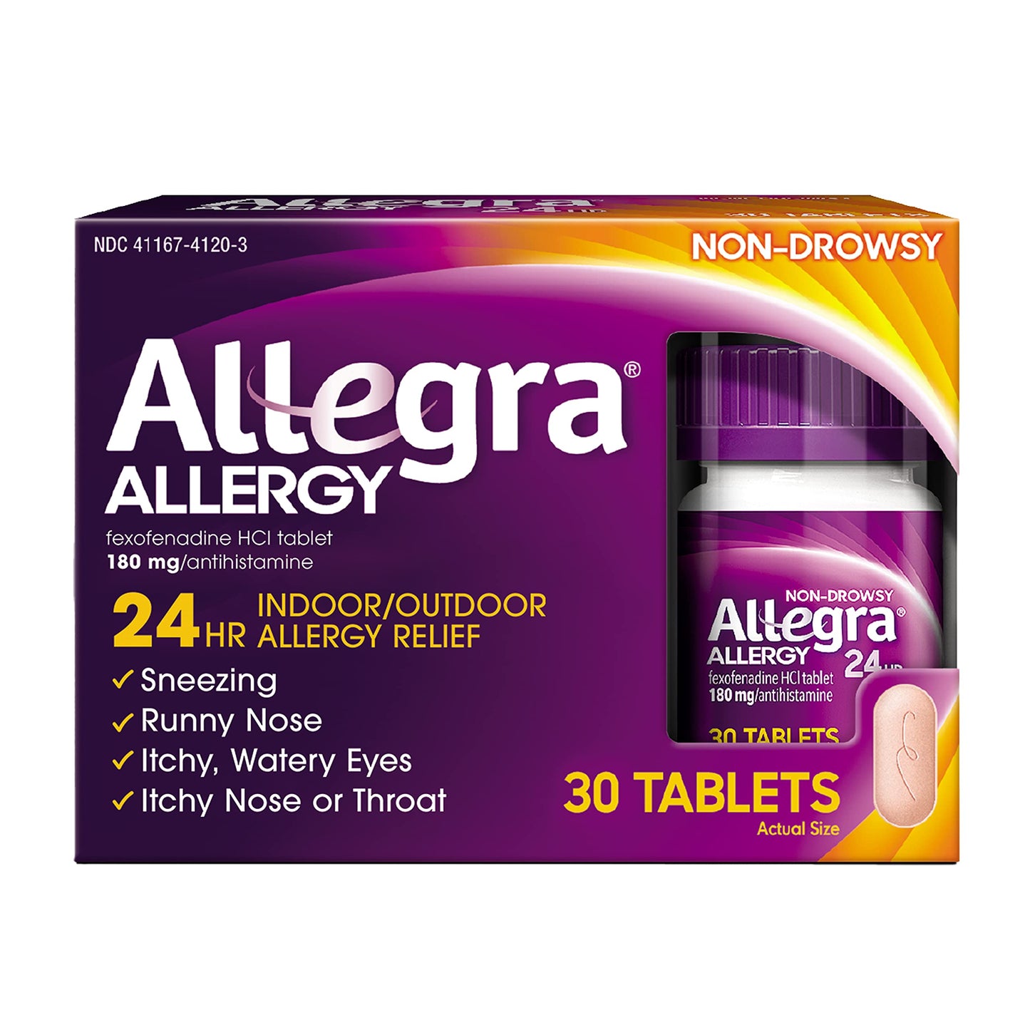 Allegra Adult 24HR Non-Drowsy Antihistamine Fexofenadine HCl tablet 180mg | Fast-Acting Allergy Symptom Relief | 30 Tablets Exp 09/2025