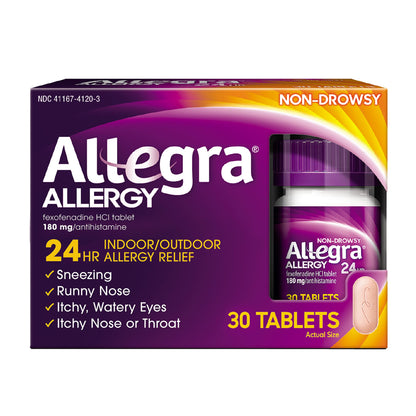 Allegra Adult 24HR Non-Drowsy Antihistamine Fexofenadine HCl tablet 180mg | Fast-Acting Allergy Symptom Relief | 30 Tablets Exp 09/2025