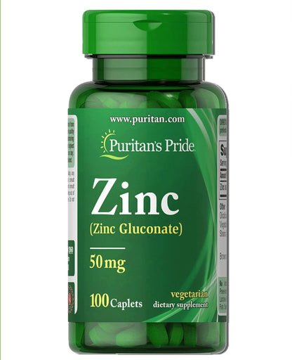 Puritan’s Pride Zinc Gluconate 50mg | High Potency Support for Immune Health | Involved in Bone and Energy Metabolism | 100 Caplets; Exp 06/2028