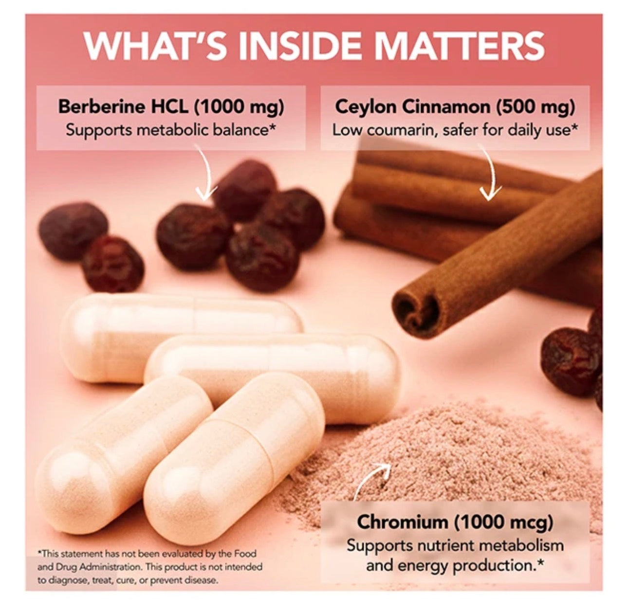 Intimate Rose Berberine + Ceylon Cinnamon & Chromium GTF | Berberine HCL 1000 mg, Ceylon Cinnamon Extract (10:1) 500 mg, Chromium Polynicotinate 1000 mcg | 90 Capsules; Exp 10/2027
