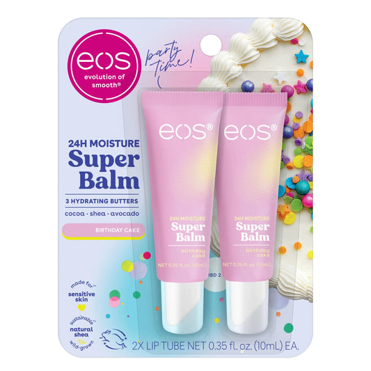 Eos 24HR Moisture Super Balm | Birthday Cake Lip Balm Flavour | 0.35 fl oz, 2 Pack