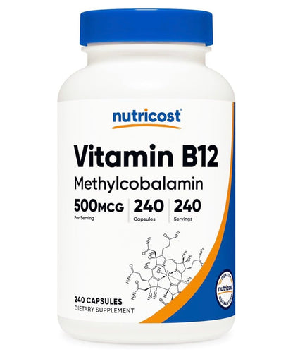 Nutricost Vitamin B12 (Methylcobalamin) 500mcg | Improves Mood | Supports Healthy Skin and Nails | 240 Capsules; Exp❗️FAINT 05/2029 👉🏽Check last picture