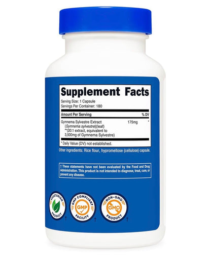 Nutricost Gymnema Sylvestre 3,500mg (20:1 Extract) |Supports Healthy Blood Glucose Levels | 180 Capsules; Exp 08/2027