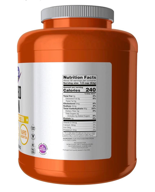NOW Carbo Gain Powder (Maltodextrin) | Helps You Gain Weight | Provides Quick Energy for Intense Workouts | 3.63kg; Exp 04/2030