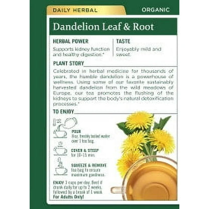 Traditional Medicinals Organic Dandelion Leaf & Root Tea | For Detox  | Supports Kidney Function & Healthy Digestion | 16 Tea bags Exp 09/2027