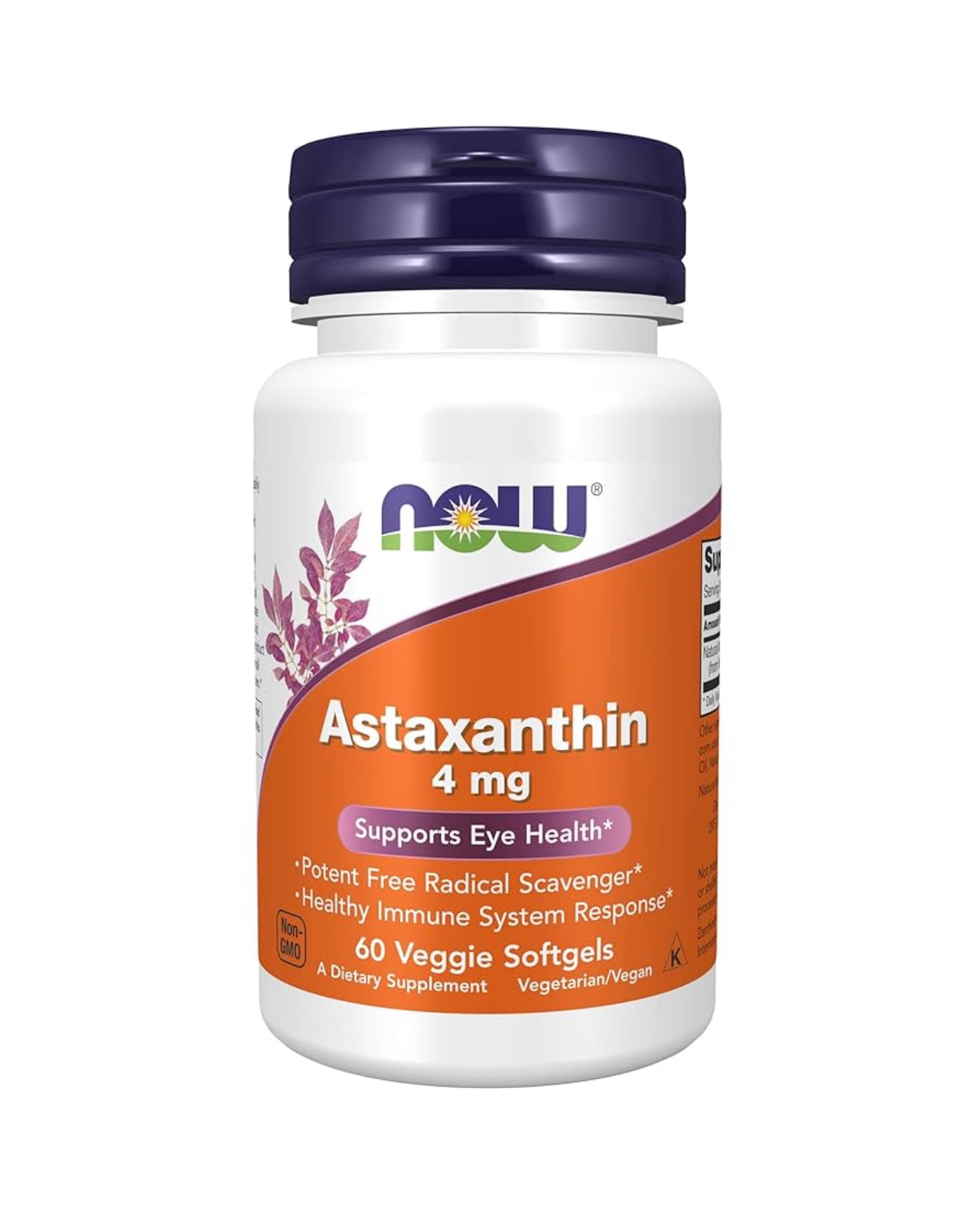 NOW Astaxanthin 4 mg (features Zanthin®) | Supports Overall Eye Health and Promotes a Healthy Nervous System | 60 Softgels; Exp 02/2028