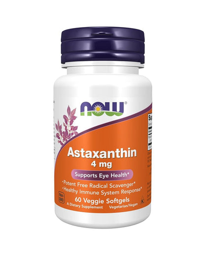 NOW Astaxanthin 4 mg (features Zanthin®) | Supports Overall Eye Health and Promotes a Healthy Nervous System | 60 Softgels; Exp 02/2028