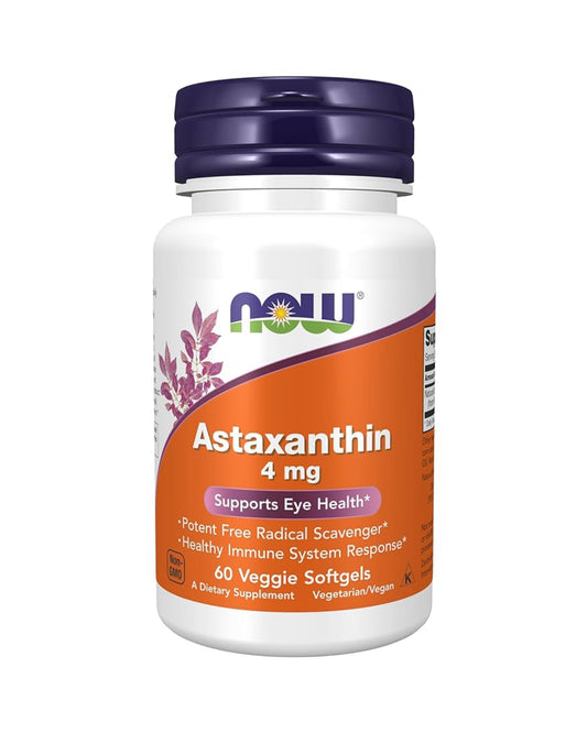 NOW Astaxanthin 4 mg (features Zanthin®) | Supports Overall Eye Health and Promotes a Healthy Nervous System | 60 Softgels; Exp 02/2028