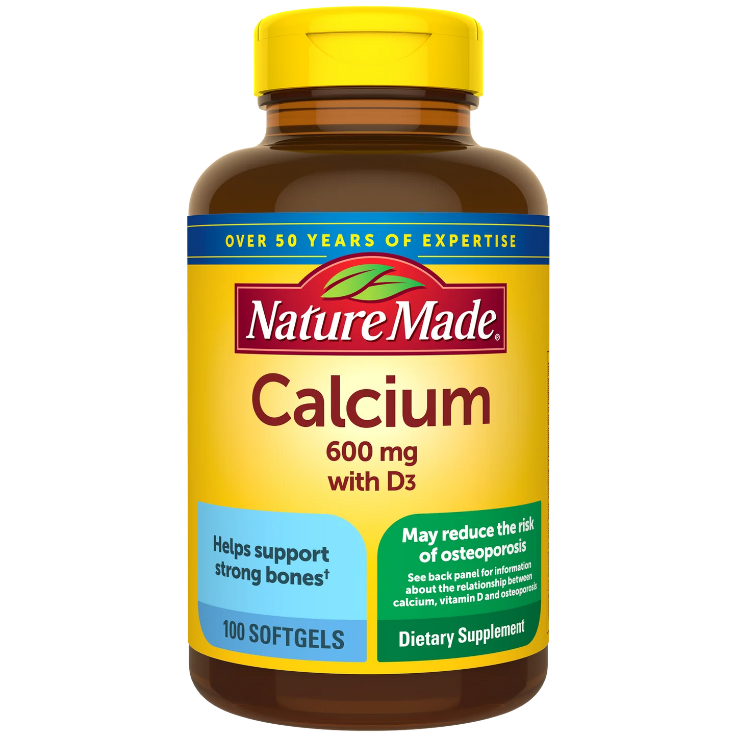 Nature Made Calcium 600mg with Vitamin D3 | Calcium Carbonate 600mg + D3 400iu | Helps Build Strong Bones  | 100 Softgels, Exp 08/2025