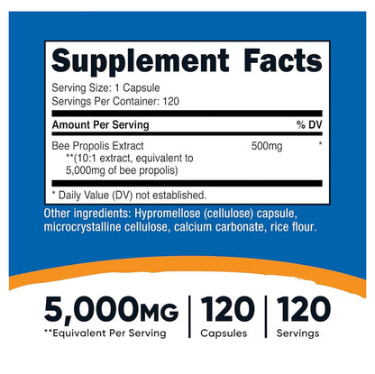 Nutricost Bee Propolis 10:1 Extract 5,000mg Equivalent | Helps Support The Body's Natural Defenses, Upper Respiratory Health & Microbial Balance | 120 Capsules; Exp 04/2028