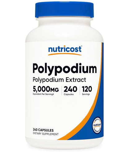 Nutricost Polypodium Leucotomos Extract 5000mg | Helps Reduce Skin Damage from UV exposure, Hyperpigmentation & Uneven Skin Tone | Antioxidant/Anti-inflammatory  | 240 Capsules; Exp 11/2028