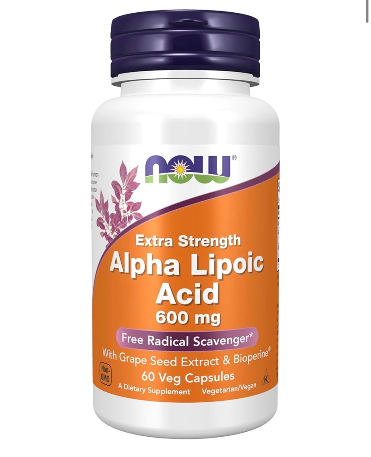 NOW Extra Strength Alpha Lipoic Acid 600mg with Grape Seed Extract & Bioperine | Supports Glutathione Production | Free Radical Scavenger | 60 Capsules; Exp 06/2030