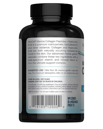 NeoCell Marine Collagen + Hyaluronic Acid & Vitamin C | With Collagen Type 1 & 3 | Improves Skin Hydration, Texture & Elasticity | With Hydrolyzed Collagen | Boosts Skin & Joint Health | 120 Capsule; Exp 05/2028