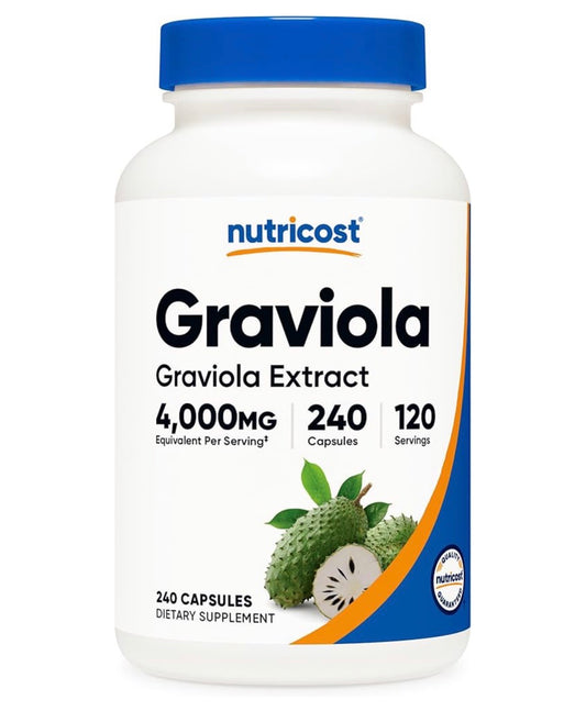 Nutricost Graviola Extract 4000mg | Soursop Leaf Extract | Promotes Healthy Cell Growth & Function
Free Radical Scavenger | 240 Capsules; Exp 02/2029