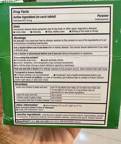 Zyrtec 24 Hour Allergy Relief Tablets | For Indoor & Outdoor Allergy | 10mg Cetirizine HCl per Antihistamine Tablet | Relief from Runny Nose, Sneezing, Itchy Eyes & More | 60 Tablets; Exp 03/2027