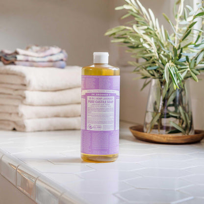 Dr. Bronner's 18-in-1 Hemp Lavender Pure-Castile Liquid Soap | Made with Organic Oils, 18-in-1 Uses: Face, Body, Hair, Laundry, Pets & Dishes | Concentrated | 32oz/946ml